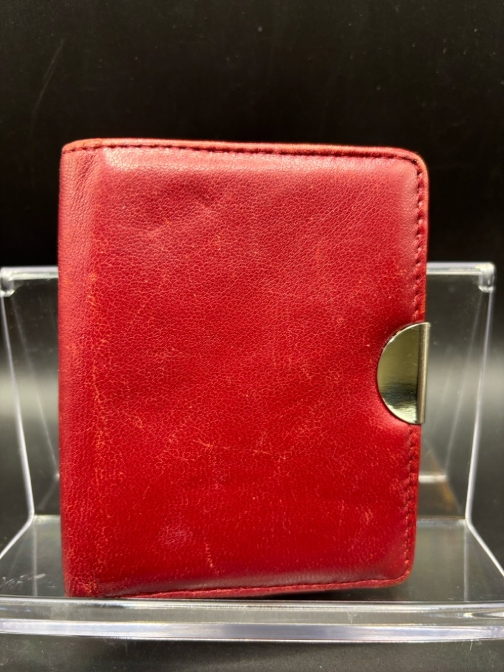 Compact Red Leather Wallet with Secure Metal Snap